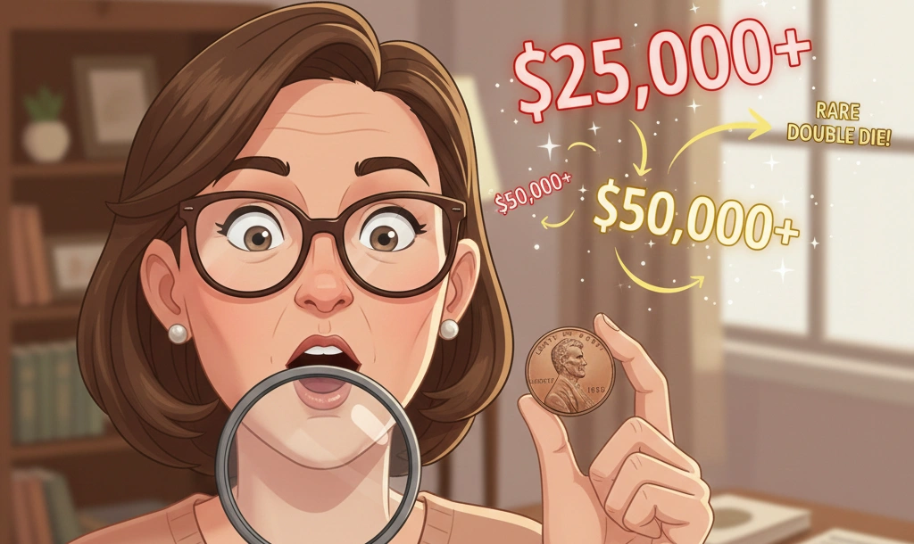 Collector holding a 1992 penny with price tags floating above it