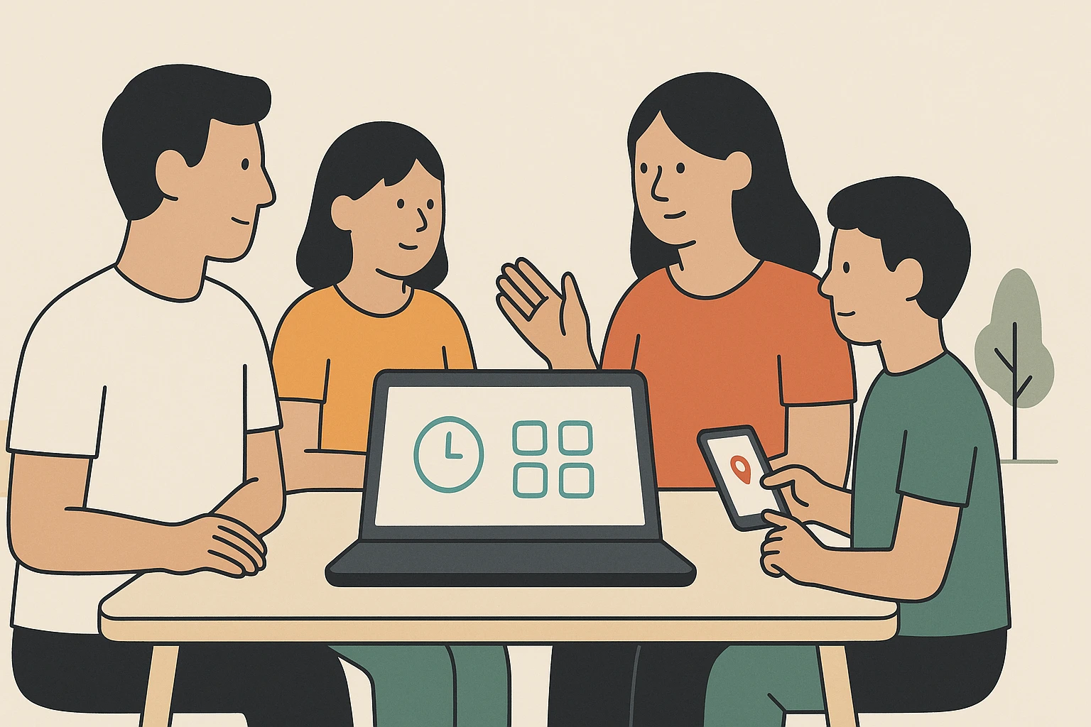 Family discusses screen time limits together.